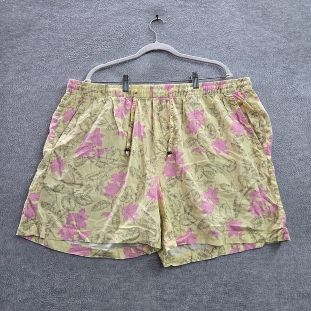 Margaritaville Shorts 2XL Yellow Floral Linen Viscose Leaf‎ Drawstring